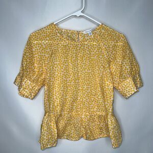 Popsugar Ruffles And Volume Blouse Shirt Woman’s Size Small Yellow White Floral